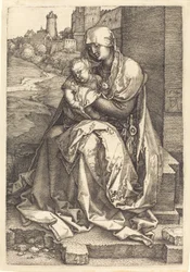 La Virgen y el Niño Sentados junto al Muro